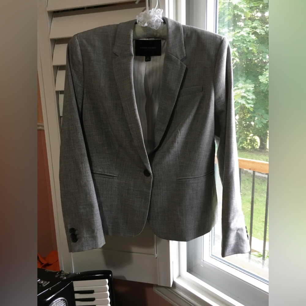 Vintage 1990s Banana Republic Blazer, Light Grey, Polyester US4P